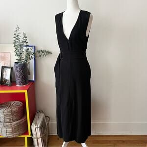 ALC Black Belted V-Neck Midi Dress